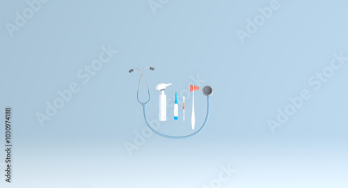3d realistic medicine objects with Medical Instruments or Medical Devices Stethoscope Thermomete for doctor