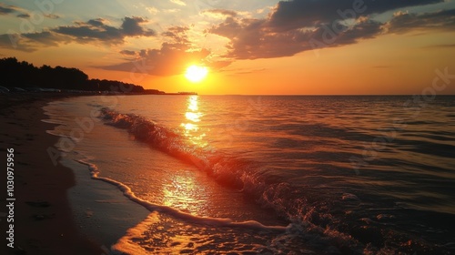 Fototapeta Naklejka Na Ścianę i Meble -  A Breathtaking Sunset Over the Calm Waters of the Baltic Sea Reflecting Vibrant Colors of the Sky. Generative AI