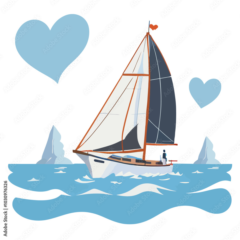 Romantic Sailing Boat Illustration for Nautical-Themed Designs and Travel Promotions