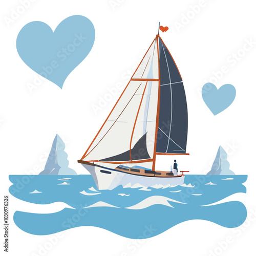 Romantic Sailing Boat Illustration for Nautical-Themed Designs and Travel Promotions