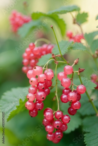 Delicate pink currants flourishing in a garden.