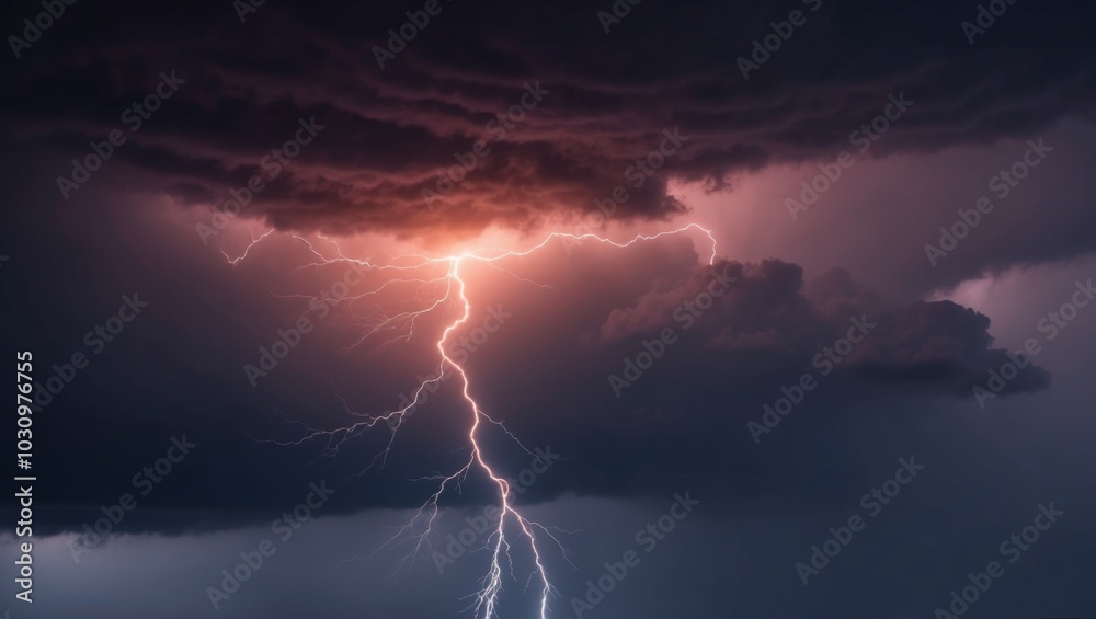 Dramatic Storm with Lightning and Fiery Sky. Dramatic Storm with Lightning and Fiery Sky.