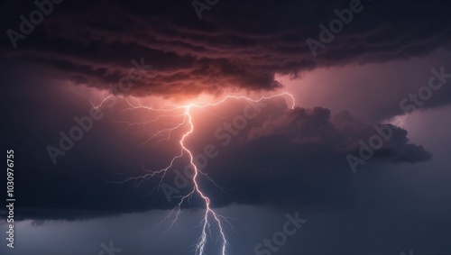 Dramatic Storm with Lightning and Fiery Sky.