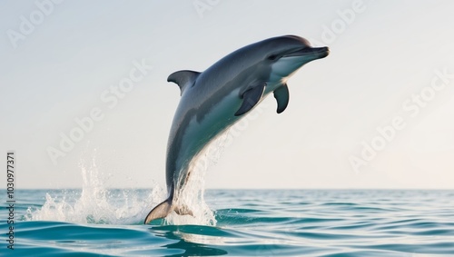 A brightly lit Dolphin Leaps Out of Water. photo