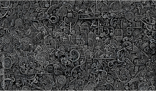 Intricate black abstract pattern with complex designs