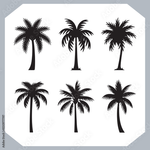 Logotype black simple palm tree vector silhouettes, Palm Trees Silhouette, Coconut Tree Silhouette on white background