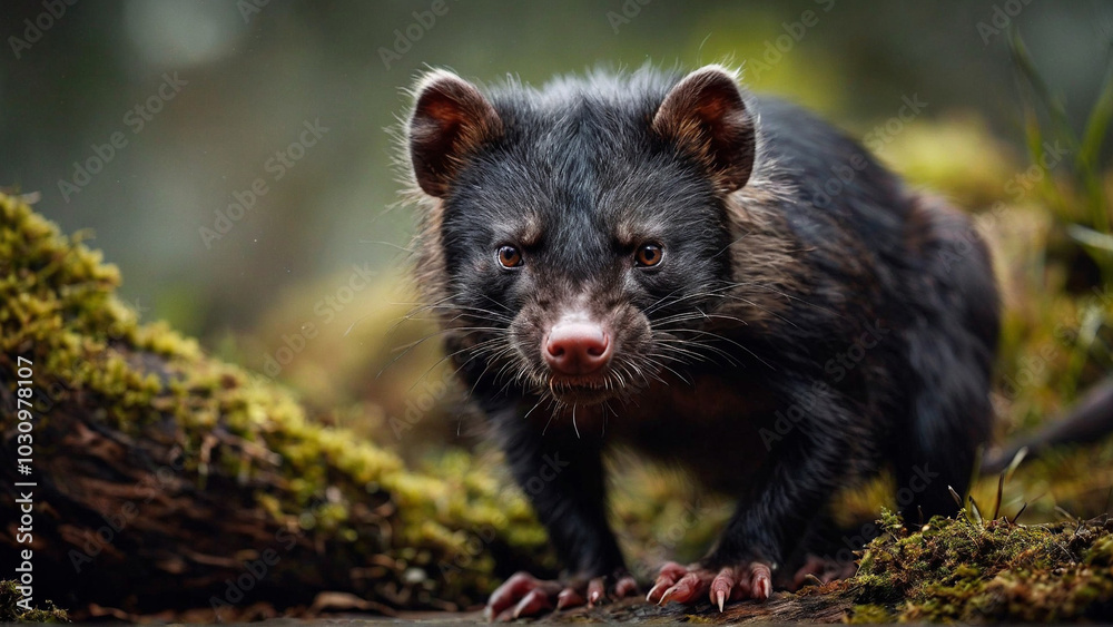 A portrait of a Tasmanian devil in his natural habitat A portrait of a Tasmanian devil in his natural habitat
