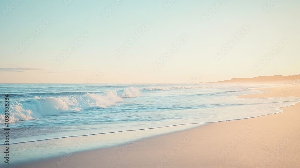 Tranquil Beach Sunset - Ocean Waves and Golden Sand Tranquil Beach Sunset - Ocean Waves and Golden Sand