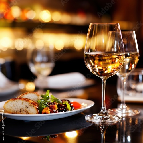 Elegant Dining Experience with Wine and Gourmet Dish