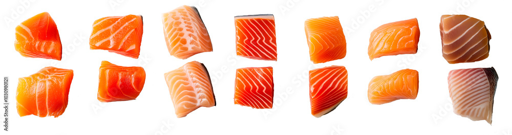 Slices of red fish on a transparent background. AI generation Slices of red fish on a transparent background. AI generation