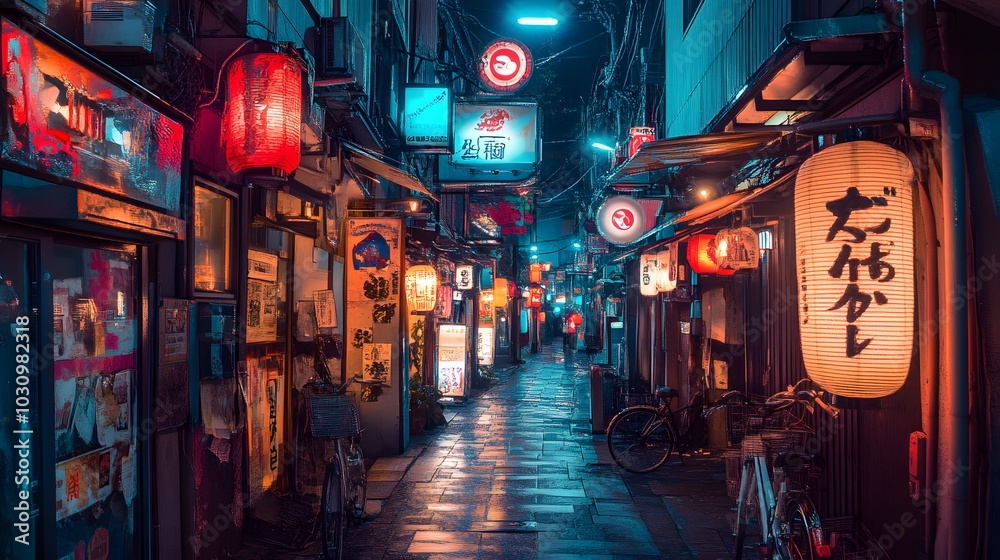 Retro Tokyo alley ambiance at night. Retro Tokyo alley ambiance at night.