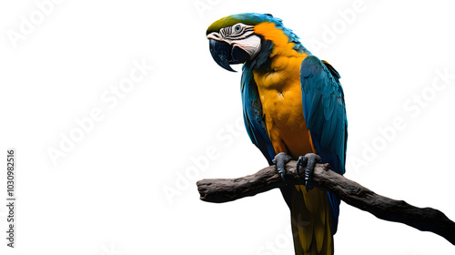 Blue-and-yellow Macaw Bird, Perched On A Branch, On Transparent Background PNG, Wallpaper, Cover And Smartphone Screen, PC, Laptop, Graphic, Transparent PNG