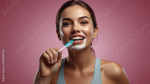 Cleaning teeth, women, fresh breath, no bad breath, toothbrush, toothpaste, white, healthy teeth, fluoride.