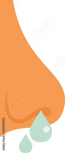 Cartoon style drawing of a human nose with mucus dripping from one nostril, representing sickness