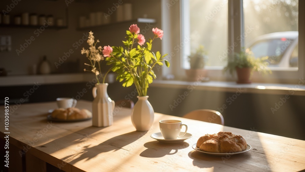 Warm Morning Light in a Cozy Kitchen Setting Warm Morning Light in a Cozy Kitchen Setting