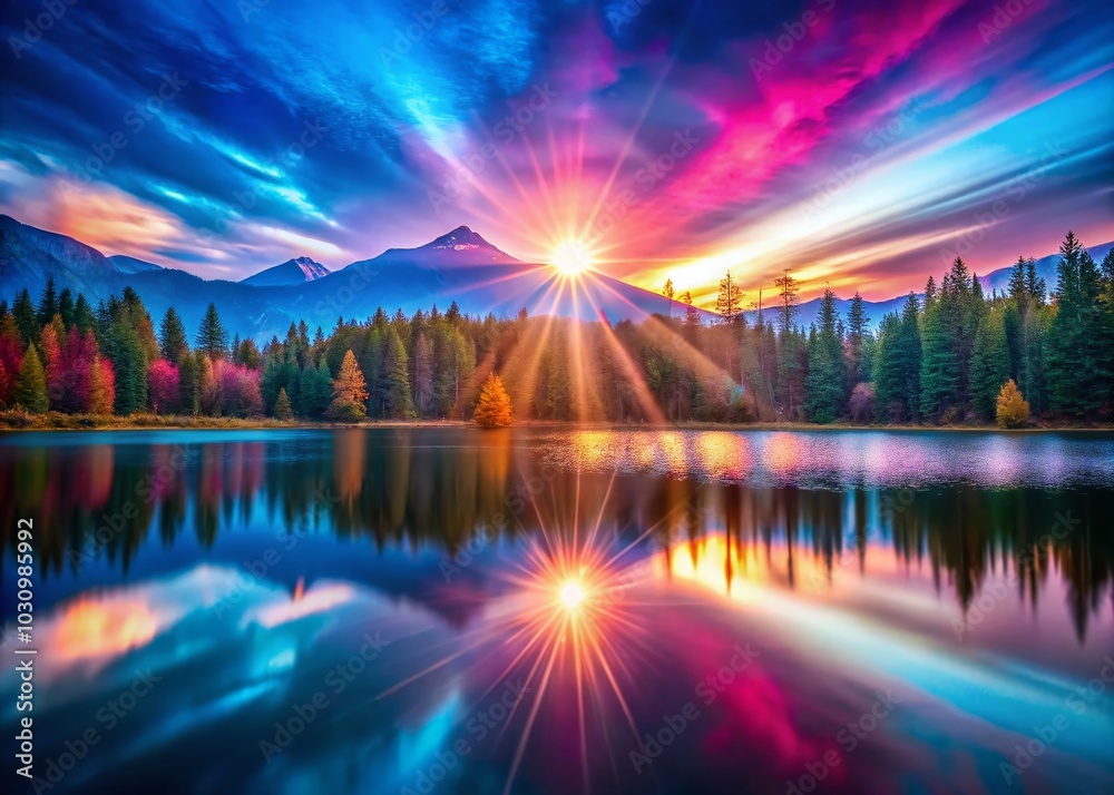 Vibrant Color Burst in Landscape Photography: Dynamic Blue and Pink Light Show Vibrant Color Burst in Landscape Photography: Dynamic Blue and Pink Light Show