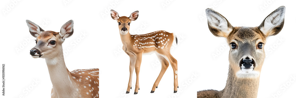 Obraz premium Set of deer fawn with white spots isolated on transparent background