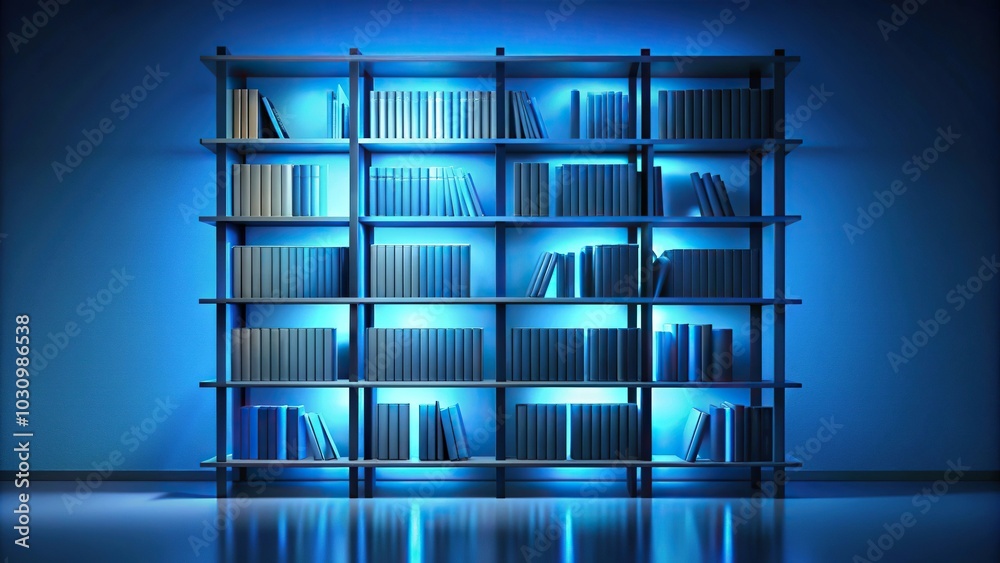 silhouette of a bookshelf in blue light background silhouette of a bookshelf in blue light background