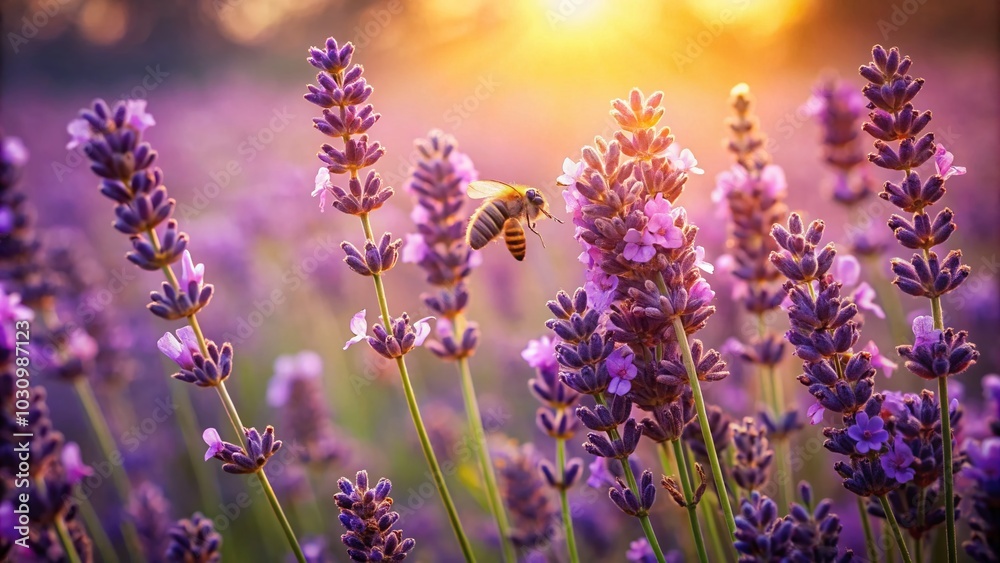 Vibrant Dark Purple Lavender Field with Bees and Buds - Vintage Style Photography Vibrant Dark Purple Lavender Field with Bees and Buds - Vintage Style Photography