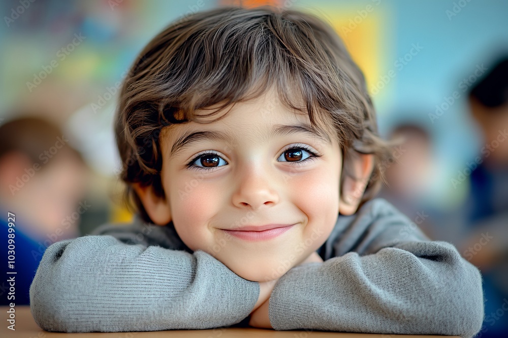 Portrait of a Smiling Boy with Brown Hair and Eyes Portrait of a Smiling Boy with Brown Hair and Eyes
