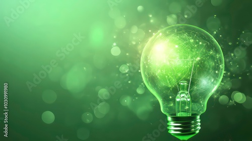 A glowing light bulb with green energy inside, representing eco-friendly ideas and innovation.