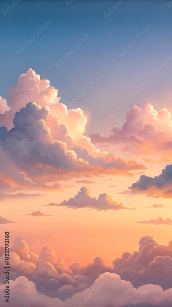 Serene sunset sky with colorful clouds over a tranquil horizon at dusk highlighting nature's beauty and calmness. Generative AI Serene sunset sky with colorful clouds over a tranquil horizon at dusk highlighting nature's beauty and calmness. Generative AI