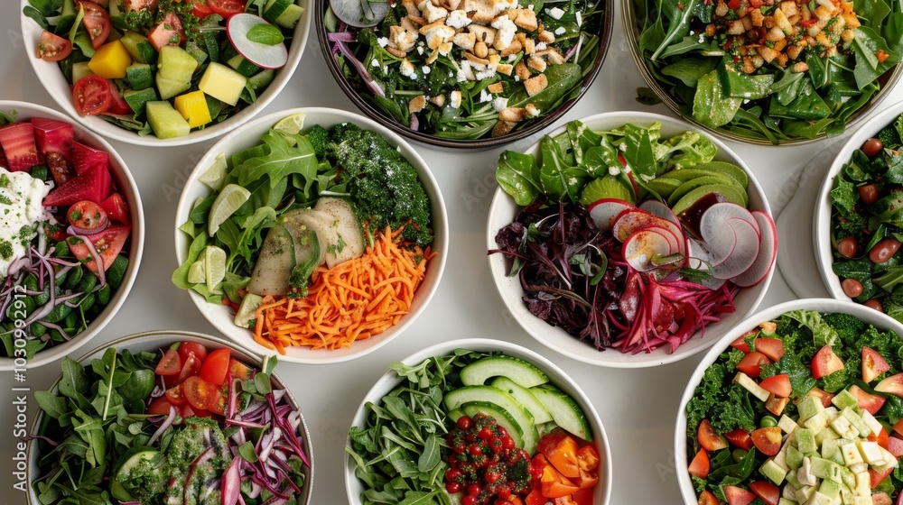 A rainbow of chopped vegetables, including bell peppers, carrots, and zucchini, neatly arranged on a white table. Fresh and healthy A rainbow of chopped vegetables, including bell peppers, carrots, and zucchini, neatly arranged on a white table. Fresh and healthy