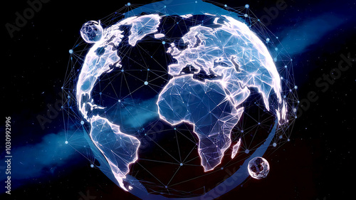 Abstract Connected Digital Globe Illuminated Global Network Design with a Futuristic and Technological Appeal