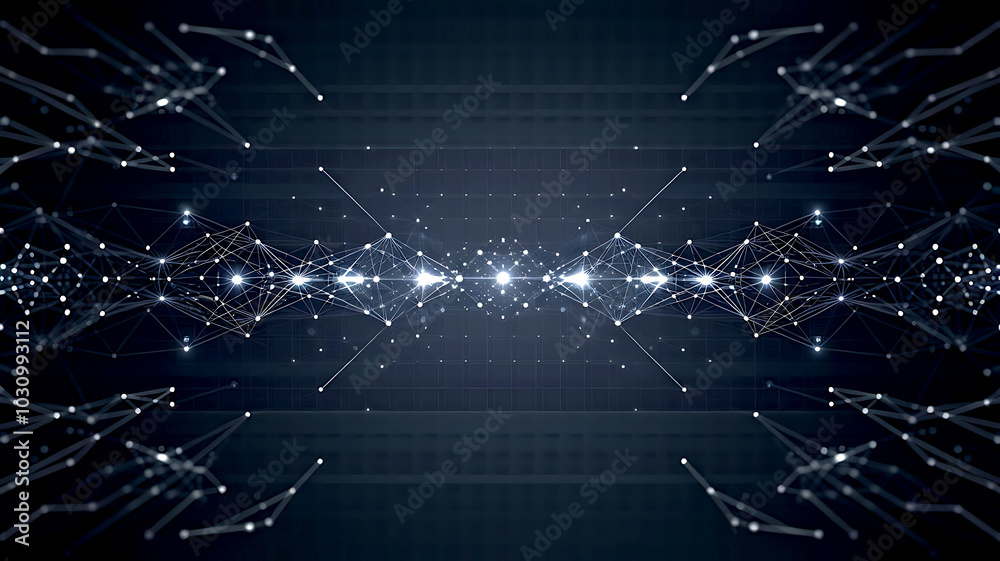 Obraz premium Abstract Data Technology Background in 4K Dark-Themed Visual with Dots and Lines Connecting in High-Resolution