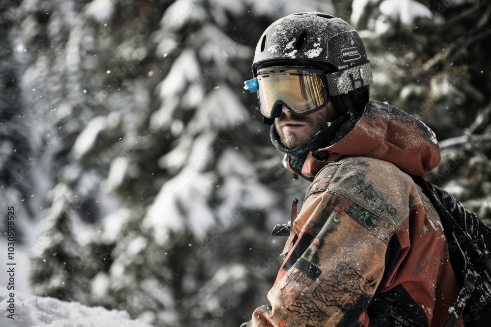 Adventurous Snowboarder Braving the Snowy Winter Wilderness Adventurous Snowboarder Braving the Snowy Winter Wilderness