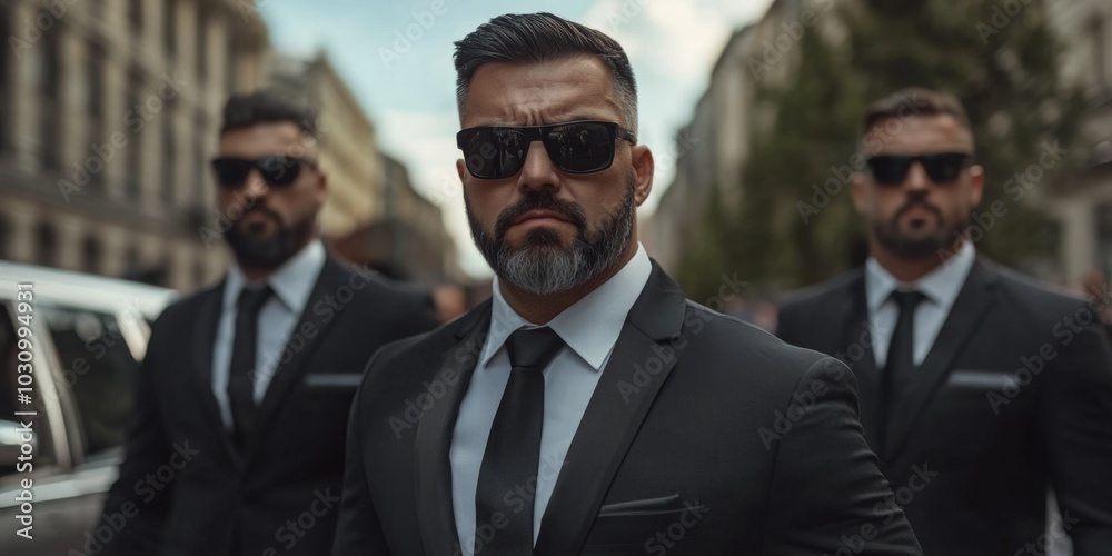 A bold portrayal of crime boss style that merges glamour with intimidation. A bold portrayal of crime boss style that merges glamour with intimidation.