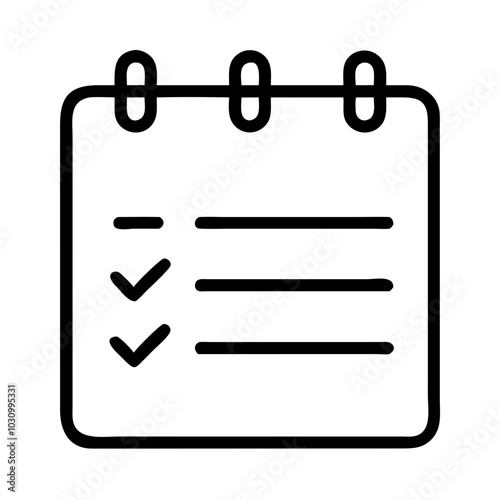 Checklist icon in black and white outline, Itinerary planner icon in black and white outline