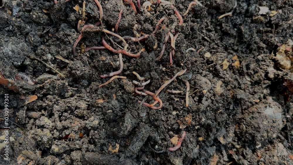 Earthworm in compost. Permaculture vermicomposting. Making good quality soil for gardening. Earthworm in compost. Permaculture vermicomposting. Making good quality soil for gardening.
