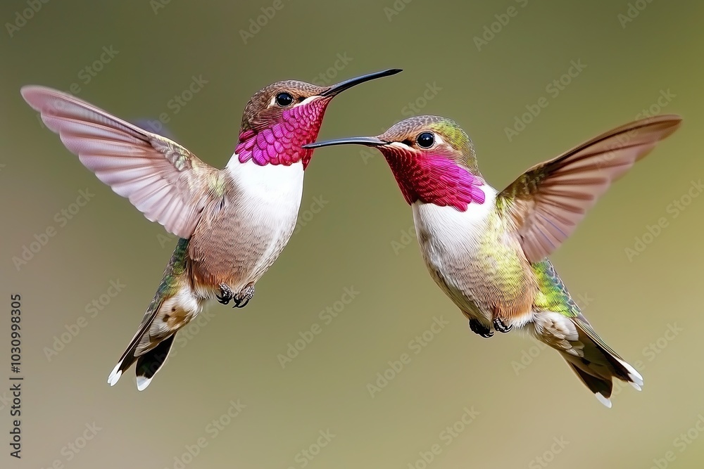 Fototapeta premium Captivating Hummingbirds Engage in Aerial Dance During a Sunny Afternoon in Nature
