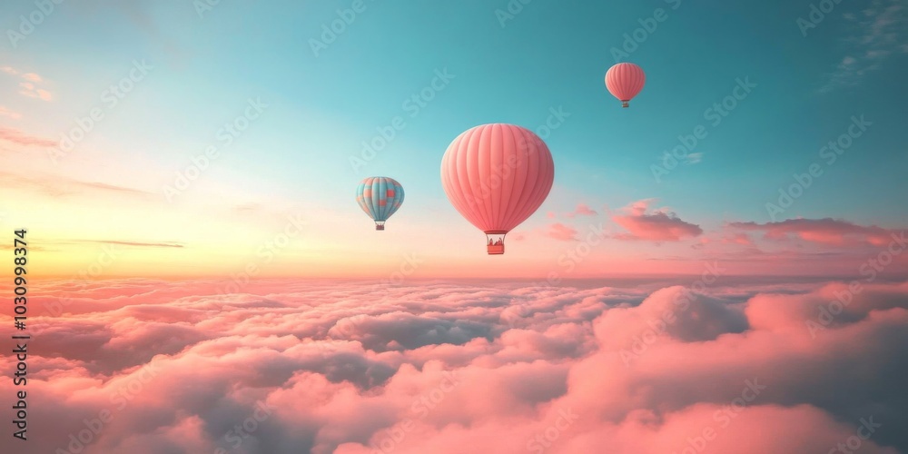 The charm of Easter is brought to life with vibrant balloons in the clouds. The charm of Easter is brought to life with vibrant balloons in the clouds.