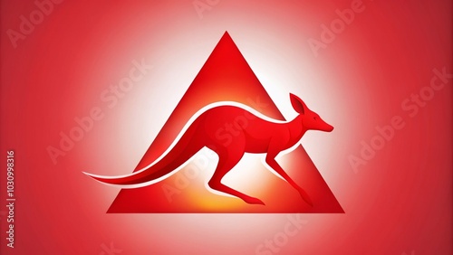 Eye-catching red triangle logo featuring a dynamic kangaroo design for branding and corporate identity needs. photo