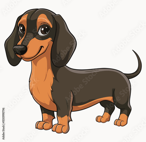 Dachshund cartoon vector illustration, showcasing a playful dog in a cute style, isolated on a white background. Perfect for pet-themed designs.