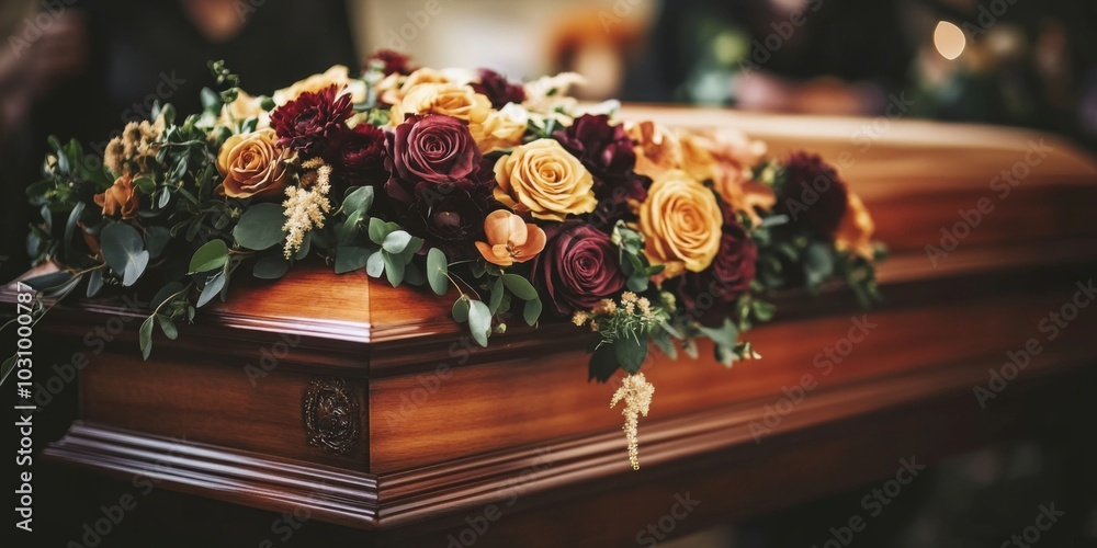 The intricate details of coffin decor highlight a serene farewell. The intricate details of coffin decor highlight a serene farewell.