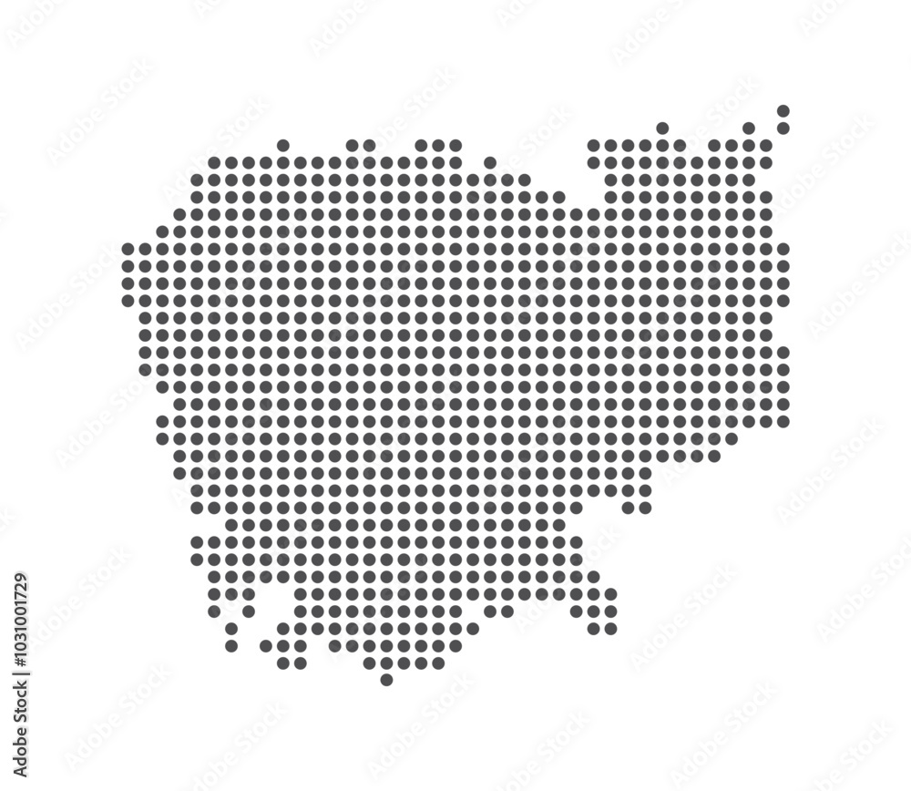 Cambodia - Dotted Map. Map formed by Dots. Vector Illustration Cambodia - Dotted Map. Map formed by Dots. Vector Illustration
