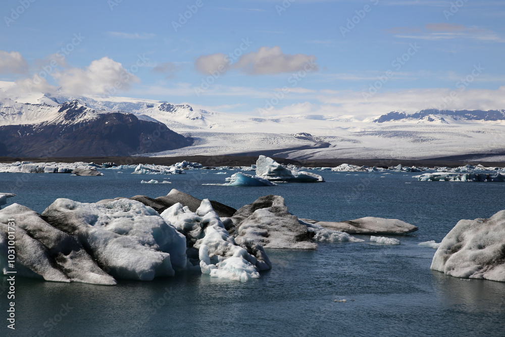Landschaftsbild auf Island, Jokulsarlon, Gletschersee Landschaftsbild auf Island, Jokulsarlon, Gletschersee