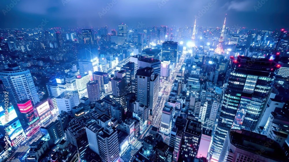 Nighttime Aerial View of Tokyo's Dense Urban Landscape Nighttime Aerial View of Tokyo's Dense Urban Landscape