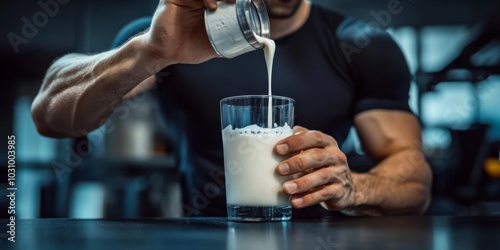 The importance of nutrition in fitness: Making a protein shake before exercise.