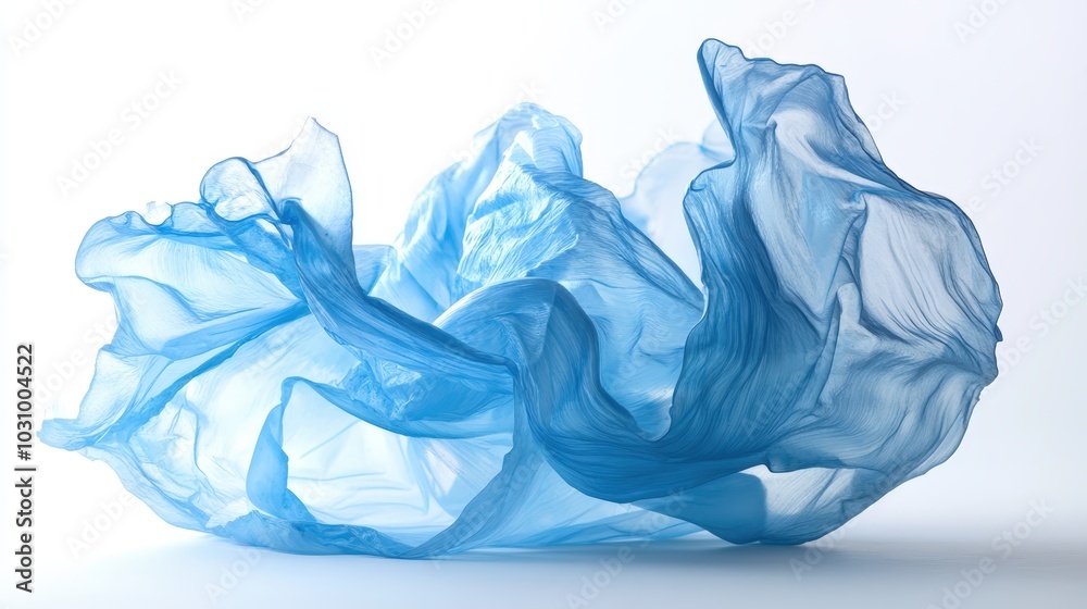 Fototapeta premium Flowing blue fabric against bright background