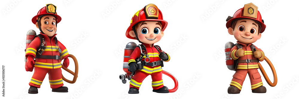 Set of A cartoon firefighter character isolated on transparent background (2) Set of A cartoon firefighter character isolated on transparent background (2)