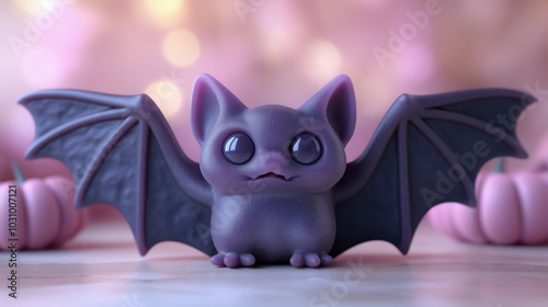 A Colorful Illustration of a Cute Purple Bat with Purple Wings