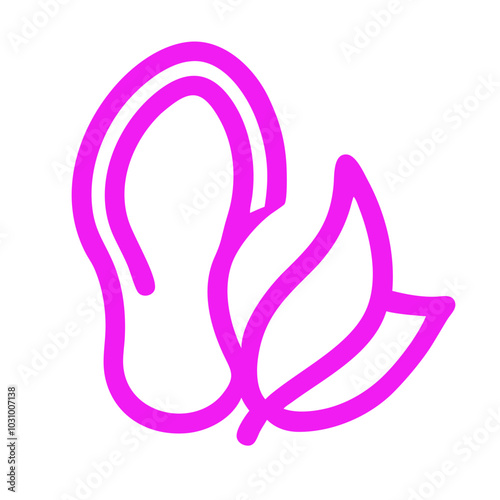 One-line vector illustration of leaves, magenta contour, eco theme, renewable energy from organic sources