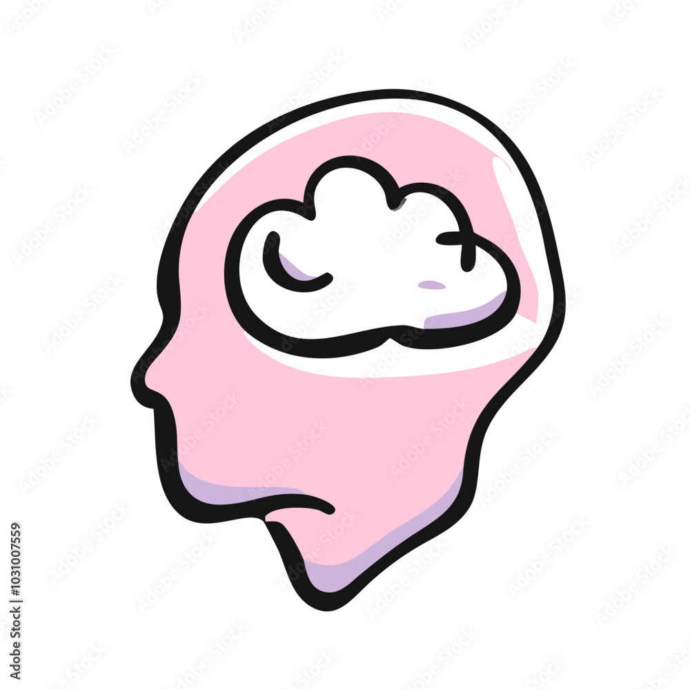 Violet-Pink Silhouette of Head and Brain with Black Outline, Mental Health Theme Violet-Pink Silhouette of Head and Brain with Black Outline, Mental Health Theme