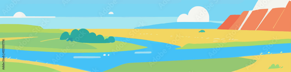 Flat Landscape Illustration for Background Use in Web or App Design