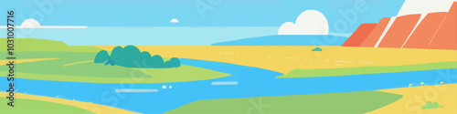 Obraz na płótnie Flat Landscape Illustration for Background Use in Web or App Design w salonie