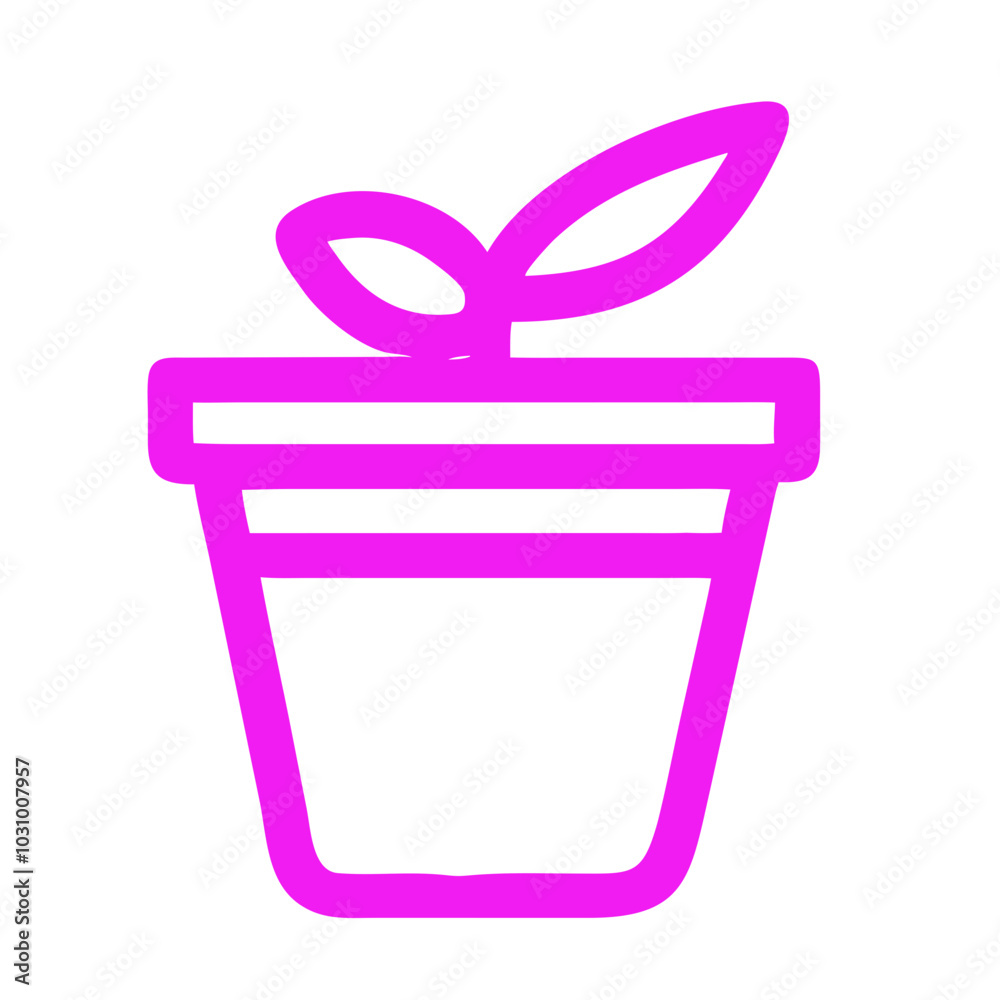 Potted plant in minimalist style pink outline symbolizing growth. Potted plant in minimalist style pink outline symbolizing growth.